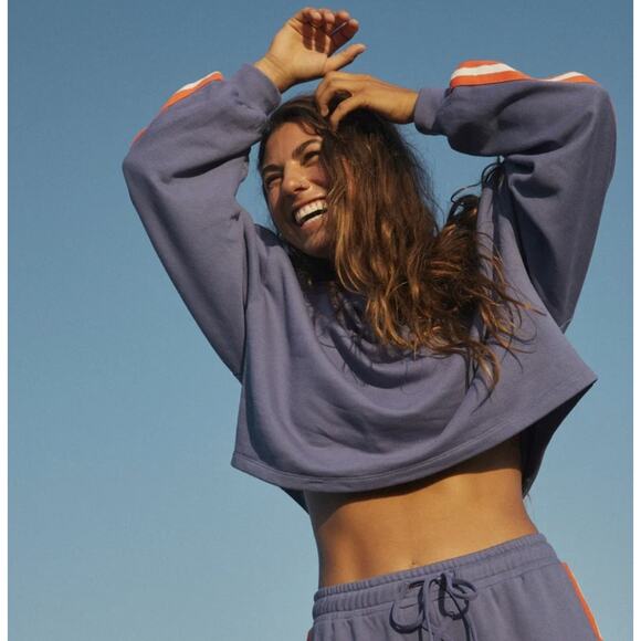 NWT Roxy Bright Lights Crewneck Sweatshirt Large Marlin Cotton Terry Striped - Picture 4 of 13